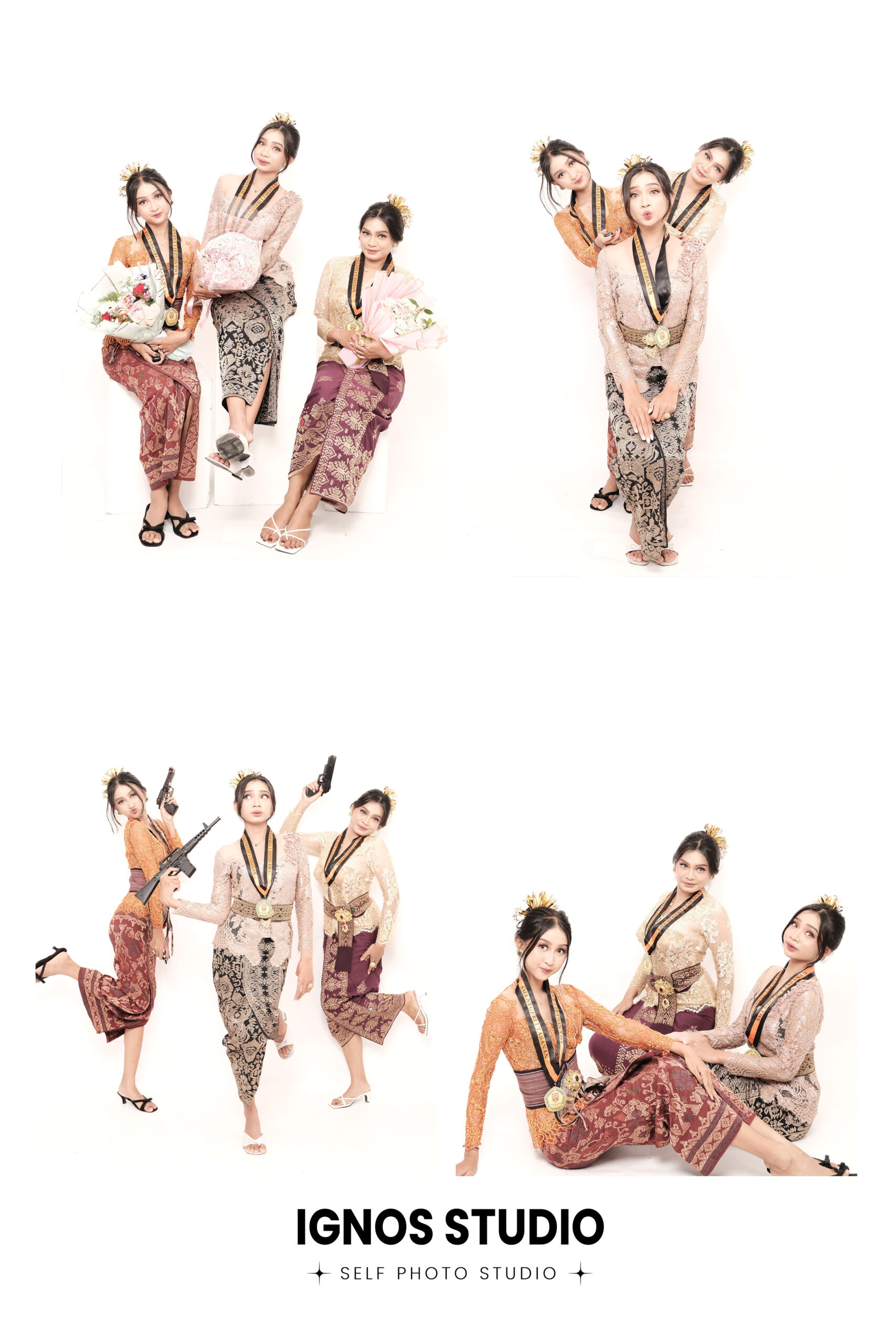 Model fashion studio IGNOS mengenakan outfit stylish dengan pose editorial modern di latar putih