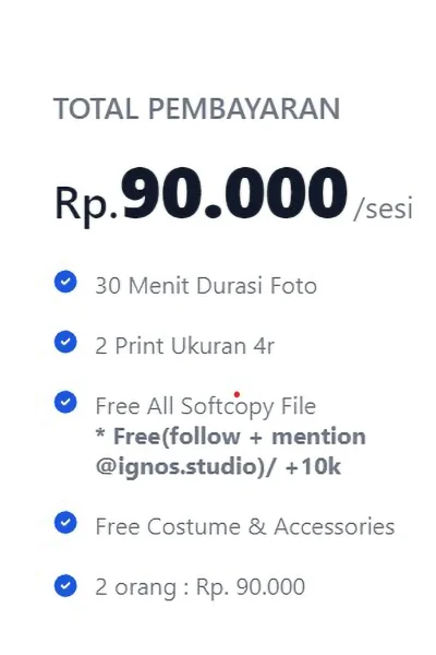 Daftar harga promo self photo studio Ignos Studio mulai dari 90 ribu rupiah